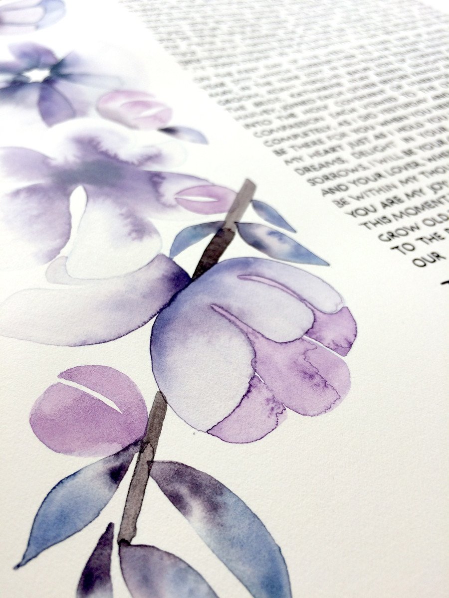 900x1200 Unique Watercolor Ketubah Commission Painting - Unique Watercolor