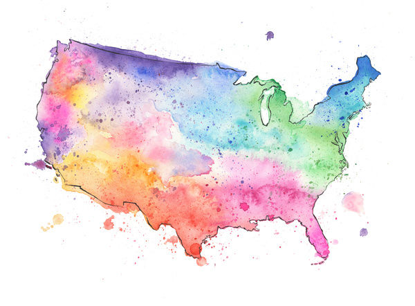 600x442 Map Of United States With Watercolor Texture - United States Watercolor