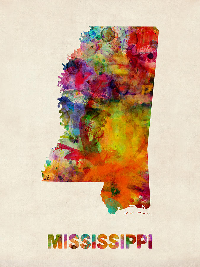 675x900 Mississippi Watercolor Map Digital Art By Michael Tompsett - United States Watercolor