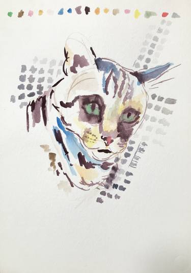 375x534 Original Impressionism Cats Watercolor Paintings From United - United States Watercolor