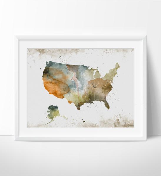 547x600 Usa Map, Watercolor Usa Poster, United States Artwork, Usa Map - United States Watercolor
