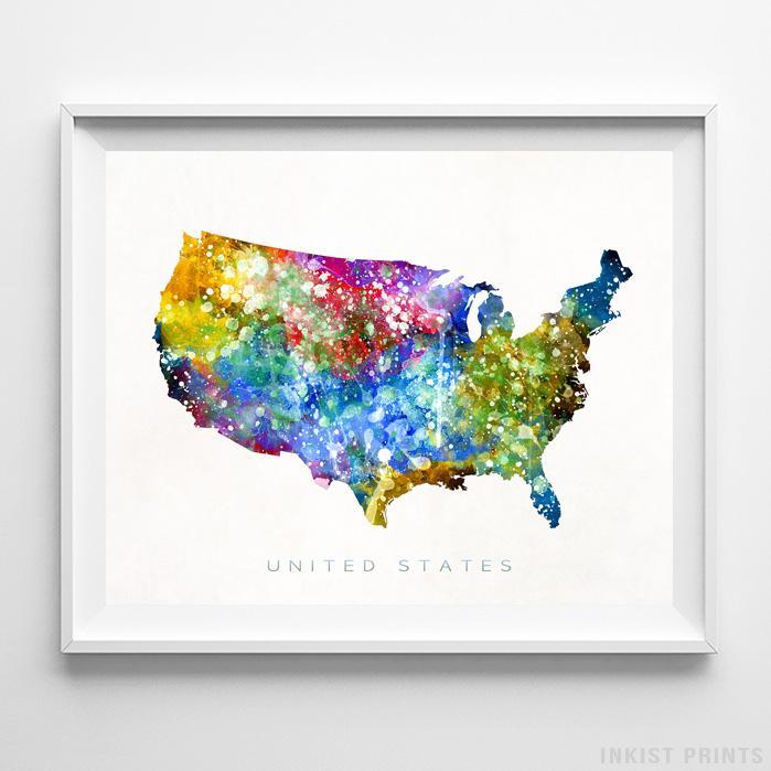 699x699 United States Watercolor Map Print - United States Watercolor