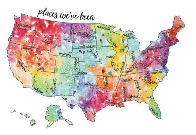 640x442 Watercolor Scratch Off Map - United States Watercolor