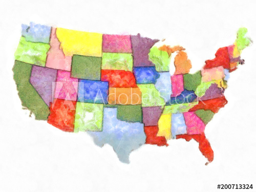 500x375 Artistic Abstract Watercolor Political Map United States Of - United States Watercolor