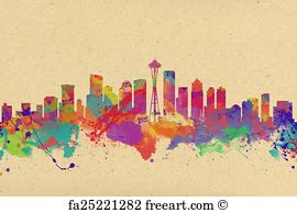 270x194 Free Art Print Of Watercolor Art Print Of The Skyline Of Seattle - United States Watercolor