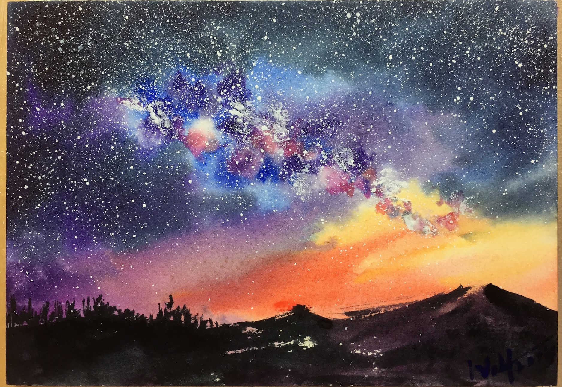 1876x1293 Watercolor Starry Night Sky Demonstration - Universe Watercolor