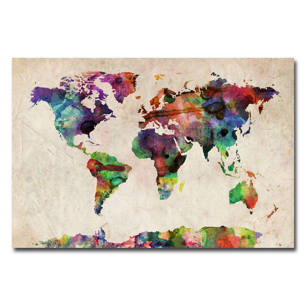 1000x1000 Trademark Fine Art 30 In. X 47 In. Urban Watercolor World Map - Urban Watercolor