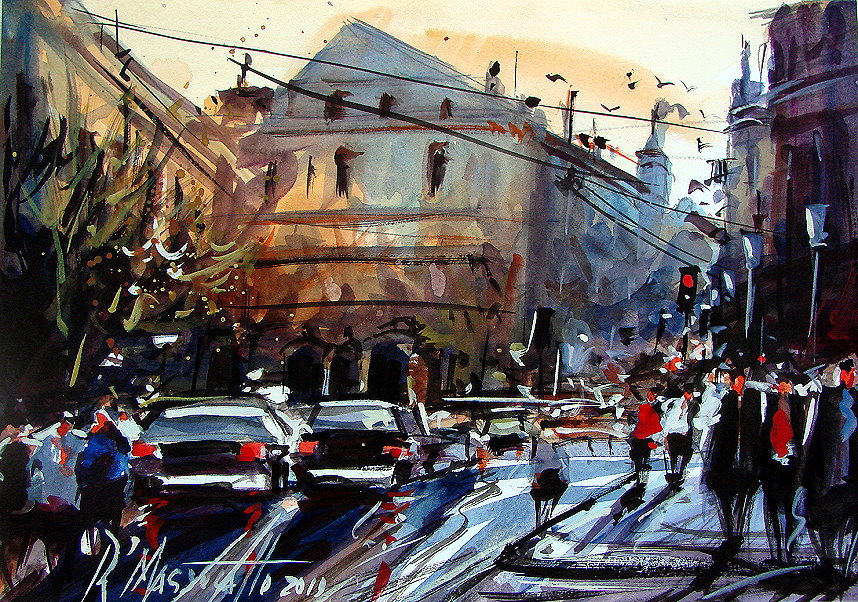 858x602 Urban Scene In Watercolor I By Ricardomassucatto - Urban Watercolor