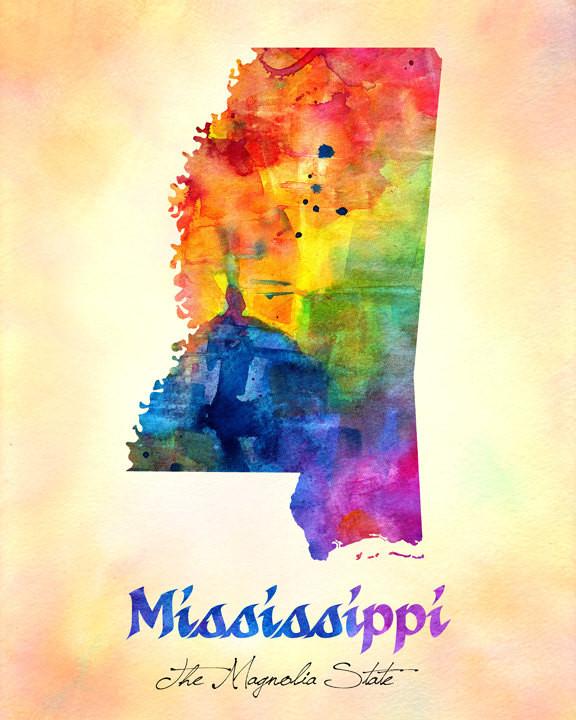 576x720 Mississippi Map Usa, Watercolor Print, Art Print, Wall Art Poster - Usa Watercolor