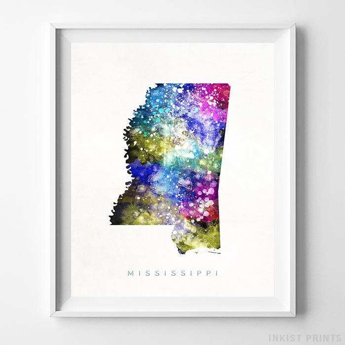 699x699 Mississippi Usa Watercolor Map Print - Usa Watercolor
