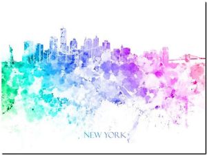 300x225 New York City Skyline Usa Watercolor Abstract Framed Canvas Art - Usa Watercolor
