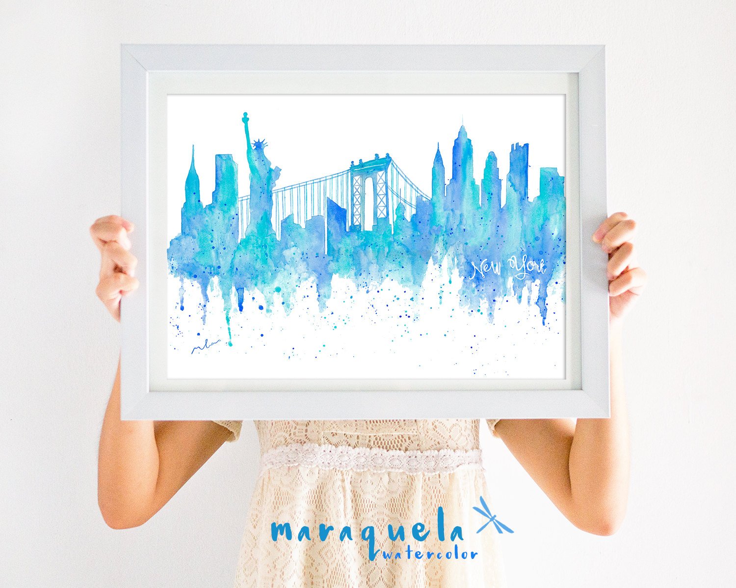 1500x1197 Newyork Skyline Blue Hues, Watercolor, Skyliner Ny, Usa , Art - Usa Watercolor