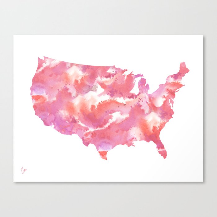 700x700 Pink Usa Watercolour Map Canvas Print By Cloverchen Society6 - Usa Watercolor