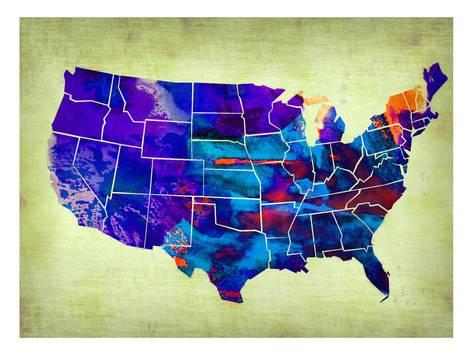 473x355 Usa Watercolor Map 5 Prints By Naxart - Usa Watercolor