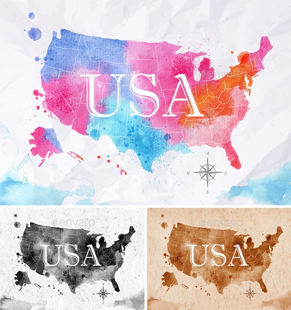 590x628 Watercolor Map Usa By Anna42f Graphicriver - Usa Watercolor