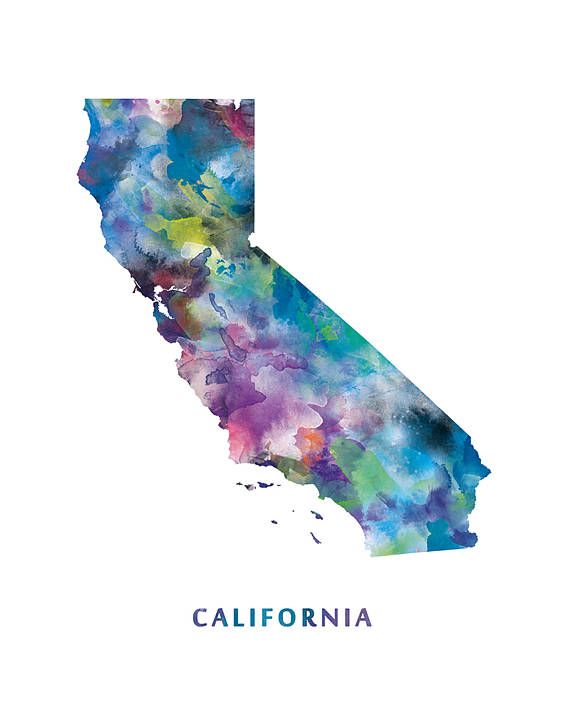 570x713 California Map, California Watercolor Map, Usa, Art Print, Los - Usa Watercolor