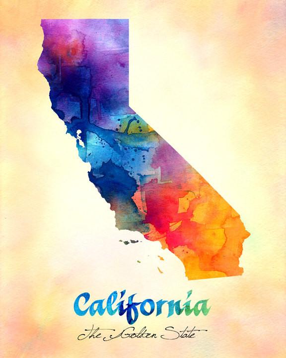 576x720 California Map Usa, Watercolor Print, Art Print, Wall Art Poster - Usa Watercolor