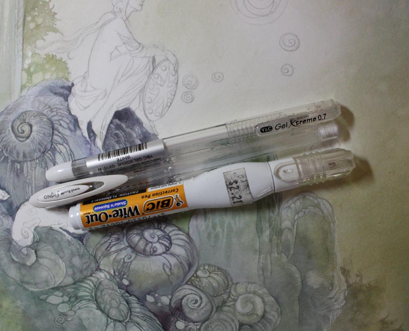 800x649 Midnight Ramblings White Gel Pens - Using White In Watercolor