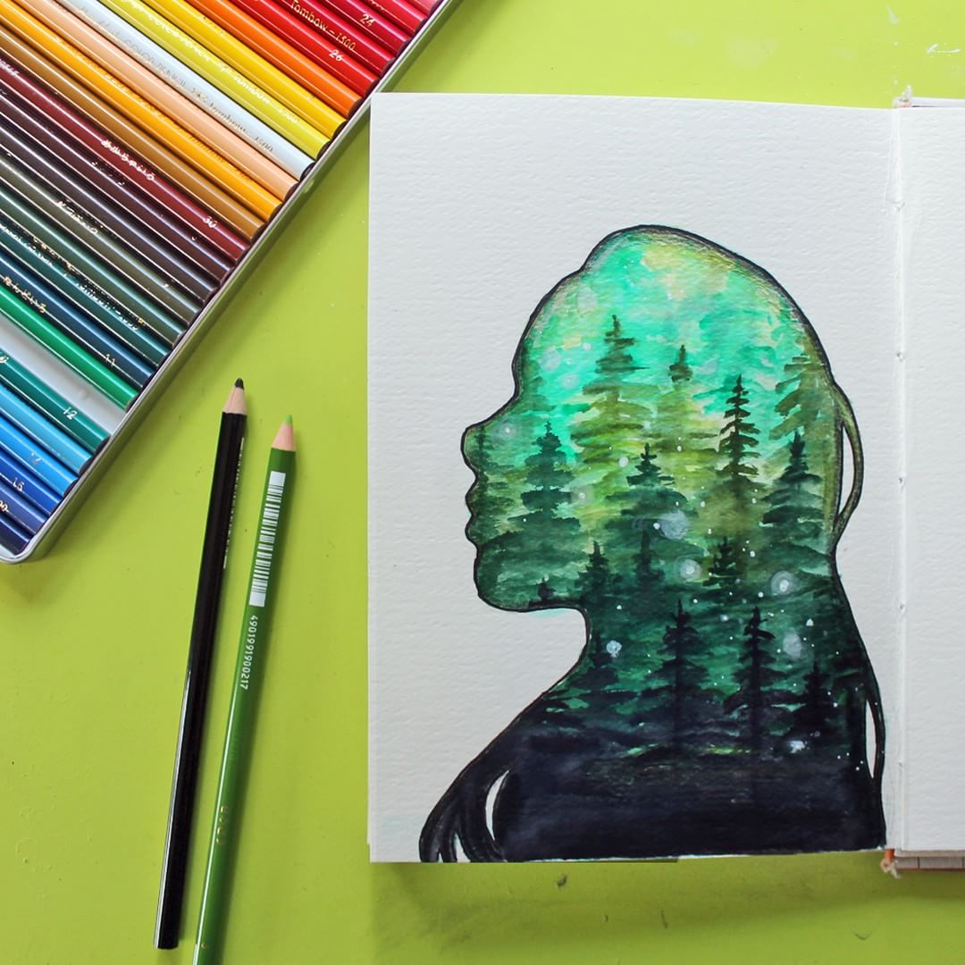 1080x1080 Watercolor Double Exposure Nature Art With Tombow Dual Brush Pens - Using White In Watercolor