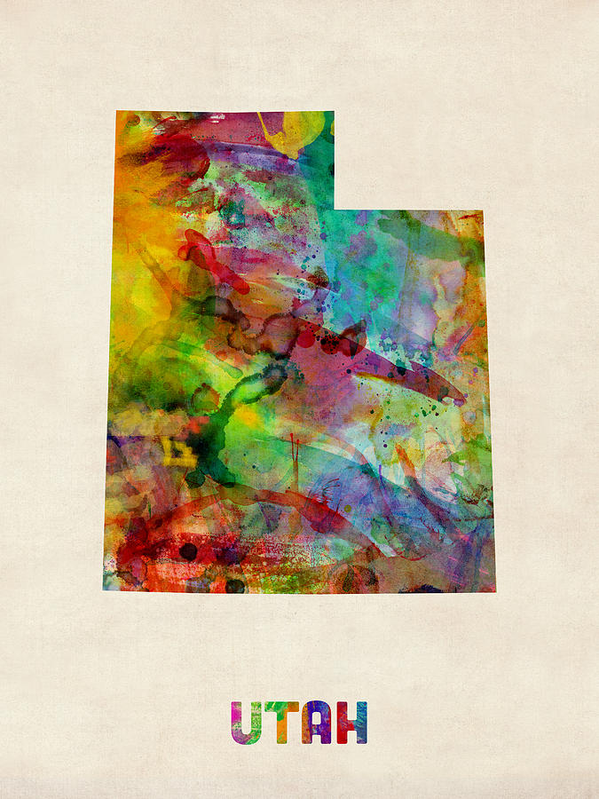 675x900 Utah Watercolor Map Digital Art By Michael Tompsett - Utah Watercolor
