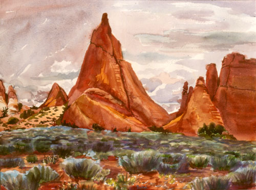 500x370 Arches Towers - Utah Watercolor