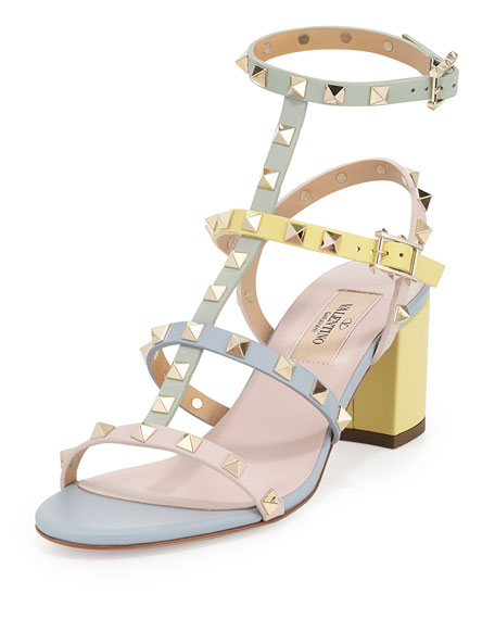 456x570 Valentino Rockstud Leather City Sandal, Watercolor - Valentino Watercolor