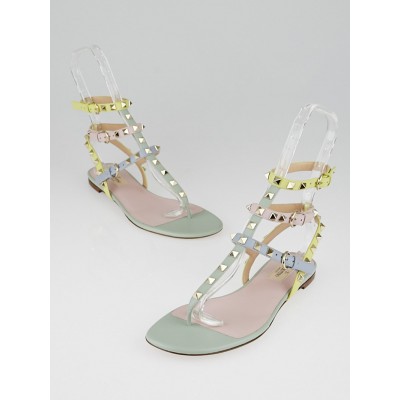 400x400 Valentino Watercolor Leather Rockstud Flat Sandals Size 8.539 - Valentino Watercolor