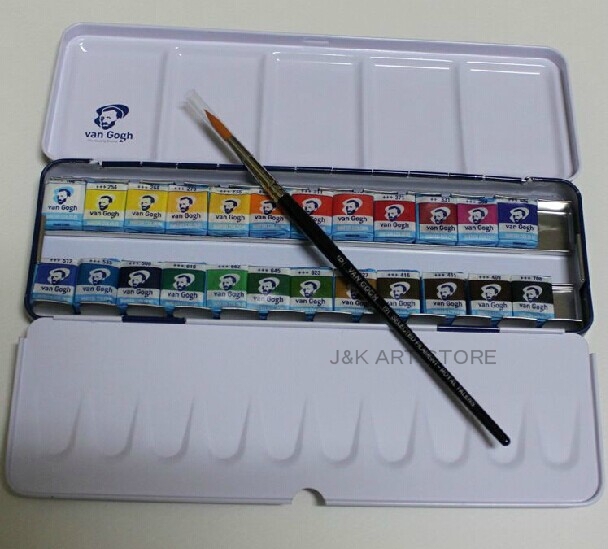608x549 Van Gogh Watercolor 24 Color Half Pan Pocketbox,a Brush Included - Van Gogh Watercolor