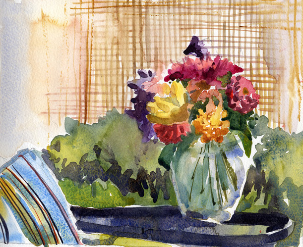 611x499 Flowers In A Glass Vase Archival Limited Edition Art Print - Vase Watercolor