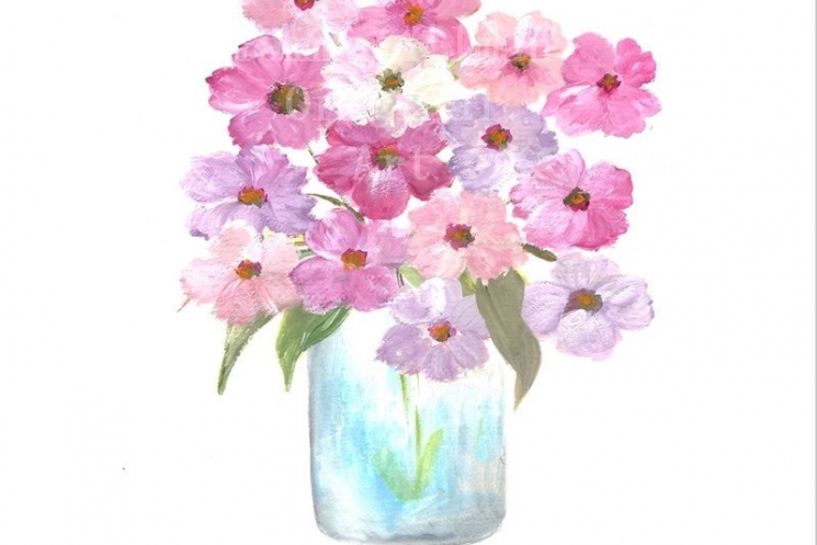 745x497 Original Cosmos Watercolor, Floral Vase Series, Cosmos Original - Vase Watercolor