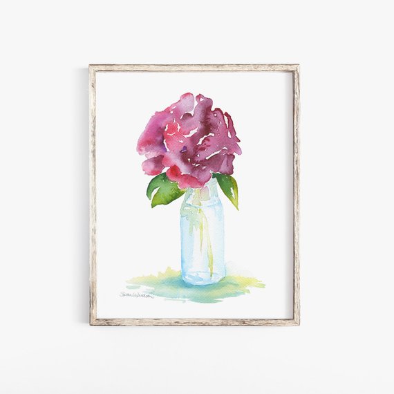 570x570 Watercolor Rose In Glass Vase 11 X 14 Giclee Print Etsy - Vase Watercolor