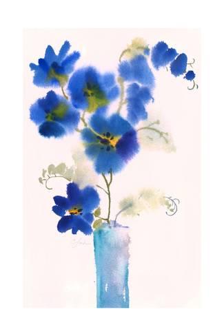 325x488 Watercolor Of Blue Flowers In Vase Prints - Vase Watercolor
