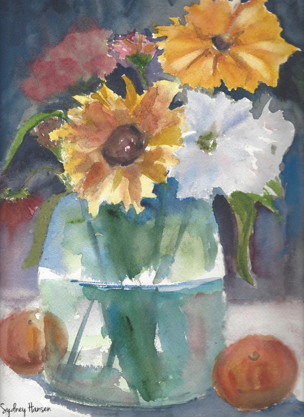 1000x1368 Vibrant Flower Arrangement In A Vase Watercolor Print Peachy - Vase Watercolor