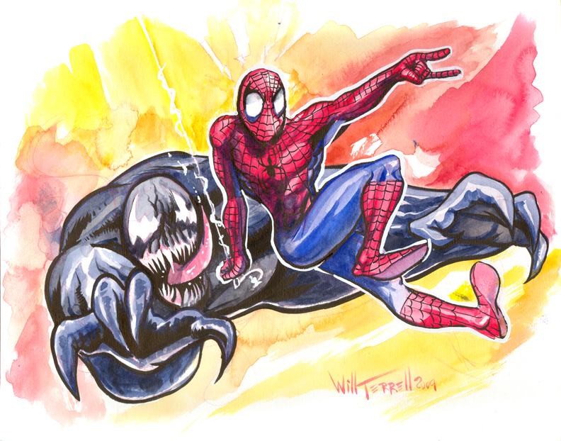 792x622 Spiderman And Venom Watercolor Sketch The Art Of Will Terrell - Venom Watercolor