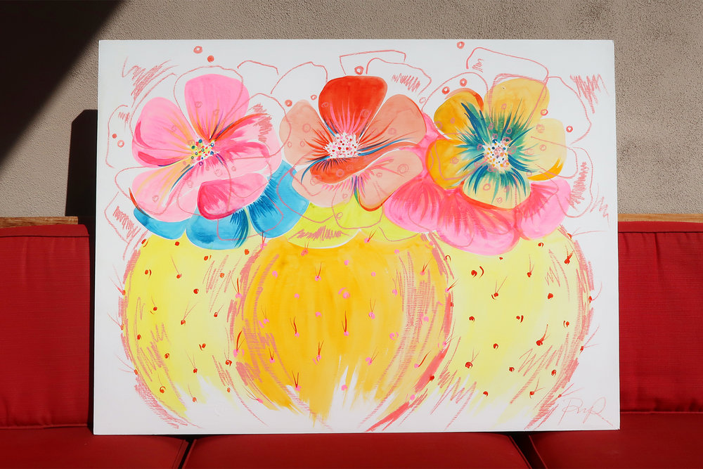 1000x667 Vibrant Barrel Blooms Original Watercolor On Wood Panel Paige Poppe - Vibrant Watercolor