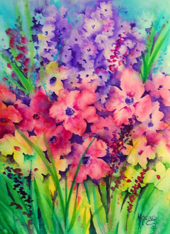 570x783 Vibrant Watercolor Of Spring Garden Flowers By Colorado Artist - Vibrant Watercolor