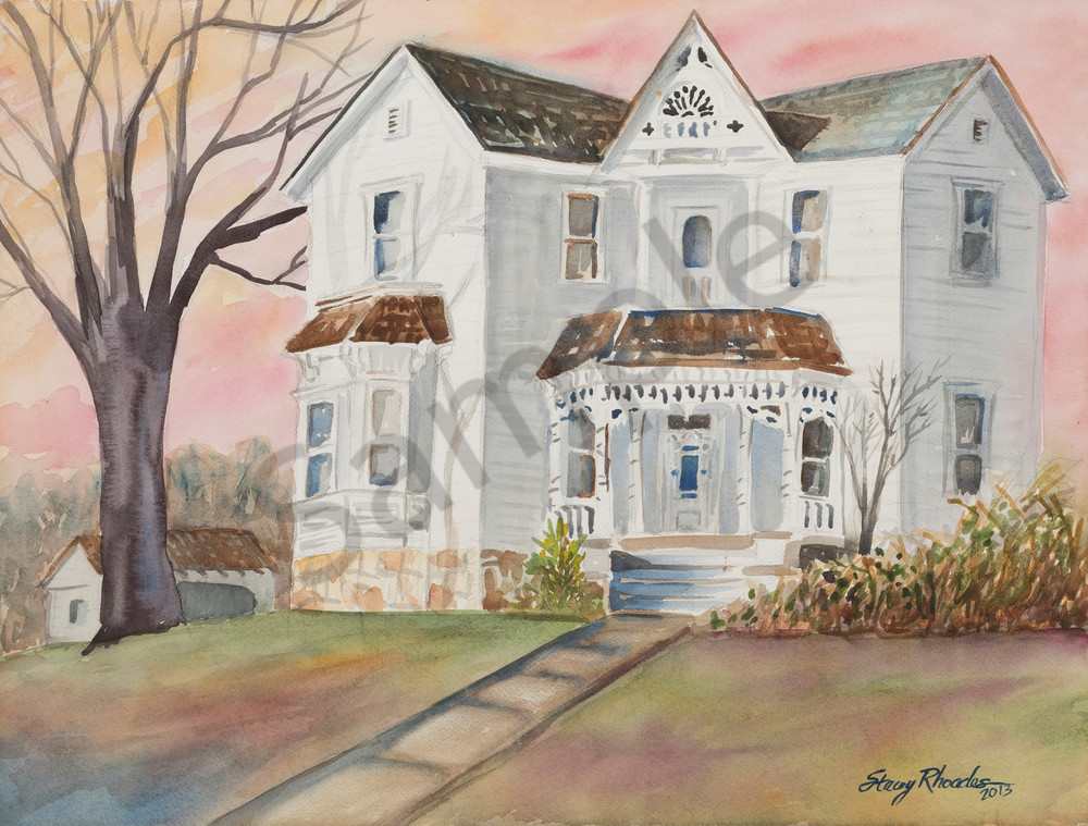 1000x759 Missouri Victorian House Watercolor Painting - Victorian Watercolor