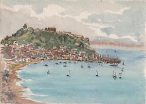 300x214 Scarborough Harbour Yorkshire Small Victorian Watercolour Painting - Victorian Watercolor