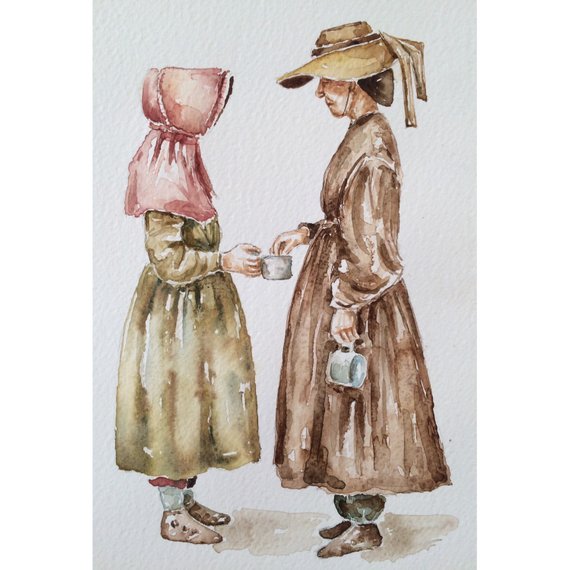 570x570 Victorian Fashion Original Watercolor Paintingwoman Etsy - Victorian Watercolor