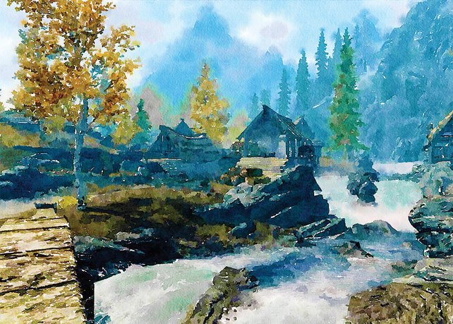 642x459 Watercolor Art Home Decor Skyrim Game Art Poster Video Etsy - Video Game Watercolor