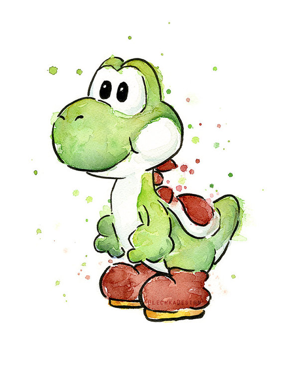 570x732 Yoshi Watercolor Art Print, Yoshi Print, Yoshi Art, Yoshi Painting - Video Game Watercolor