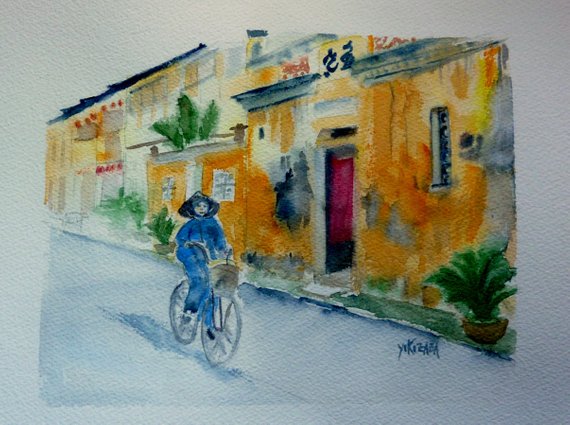 570x425 Vietnam Hoi An Original Watercolor Painting Etsy - Vietnam Watercolor