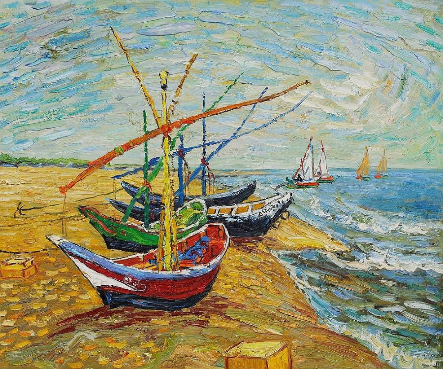 900x749 Fishing Boats On The Beach, 1888 By Vincent Van Gogh - Vincent Van Gogh Watercolor