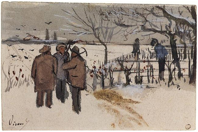 654x437 Miners In The Snow Winter By Vincent Van Gogh - Vincent Van Gogh Watercolor