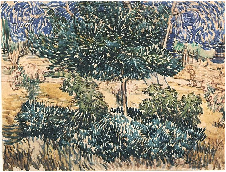 722x549 Trees And Shrubs By Vincent Van Gogh - Vincent Van Gogh Watercolor