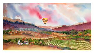 300x170 Napa Valley Balloon In The Vineyard Print - Vineyard Watercolor
