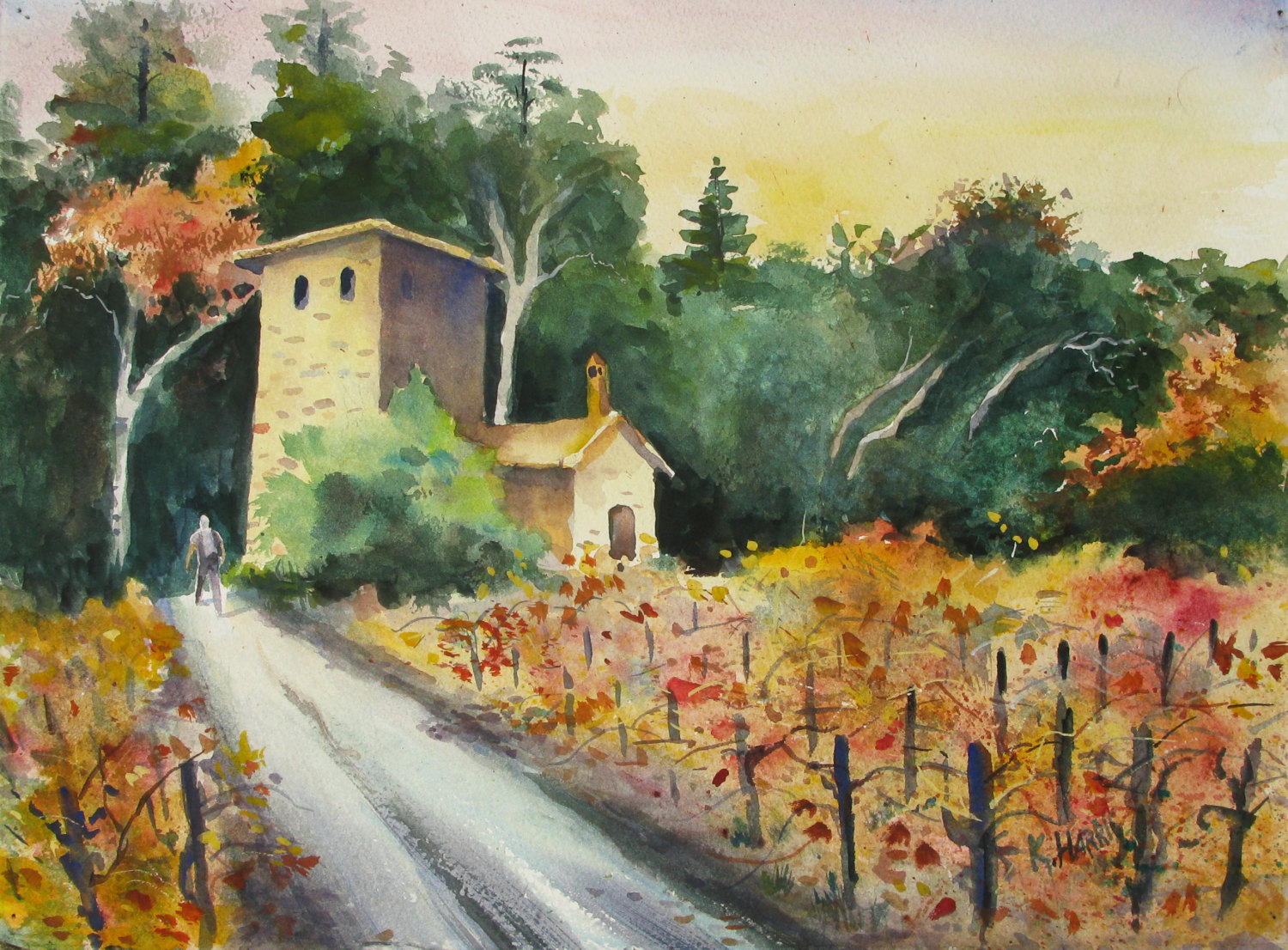 1500x1106 Napa Valley Original Watercolor X Ken Harris - Vineyard Watercolor