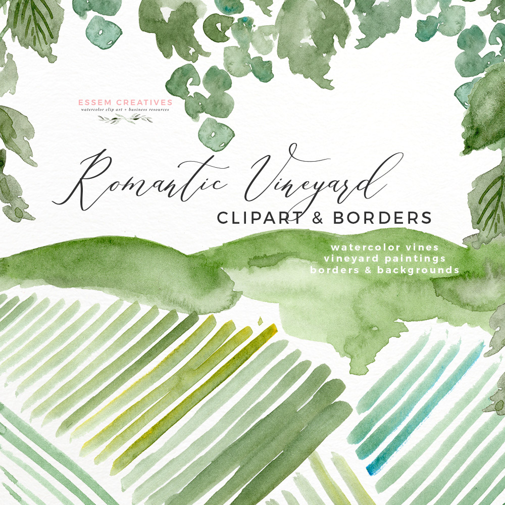 1000x1000 Watercolor Vineyard Landscape Wedding Invitation Clipart Essem - Vineyard Watercolor