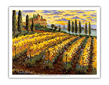 425x334 Sunset On The Vineyard - Vineyard Watercolor