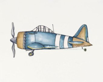340x270 Airplane Watercolor Etsy - Vintage Airplane Watercolor